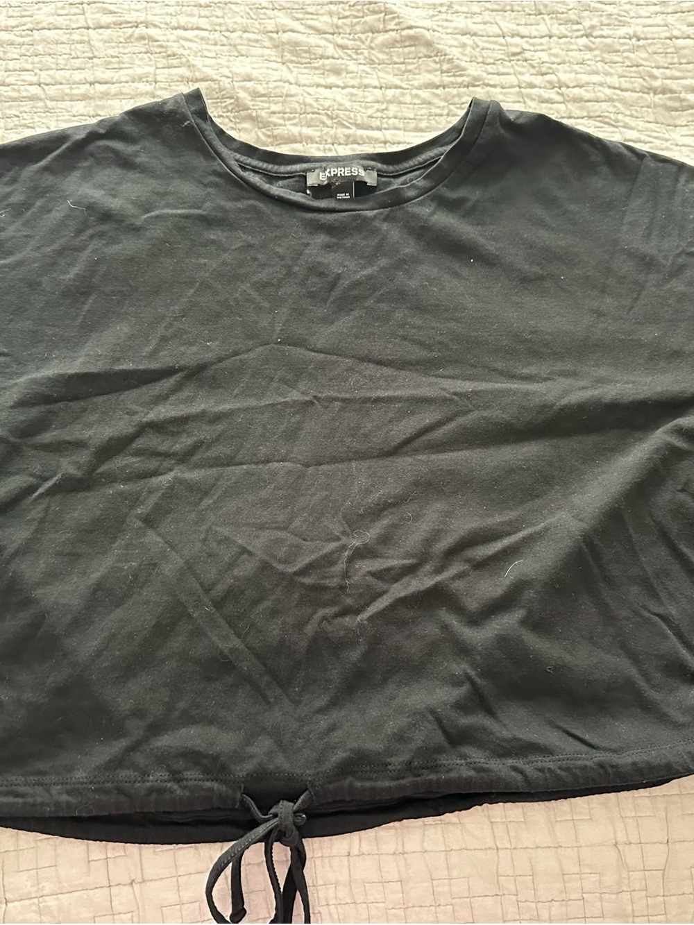 Express Black Short-Sleeve Crewneck Shirt with Drawstring
